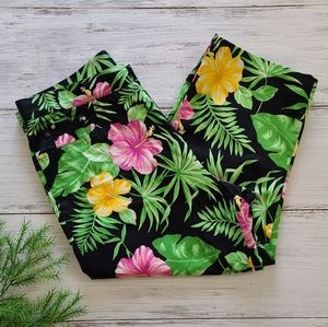 Lauren Ralph Lauren Tropical Hibiscus Floral Print Capri Pants Size 14 Stretch